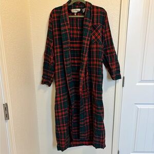 Vtg LL Bean Flannel Plaid Robe House Lounge Cotton Red Scotch Old Tag Made USA